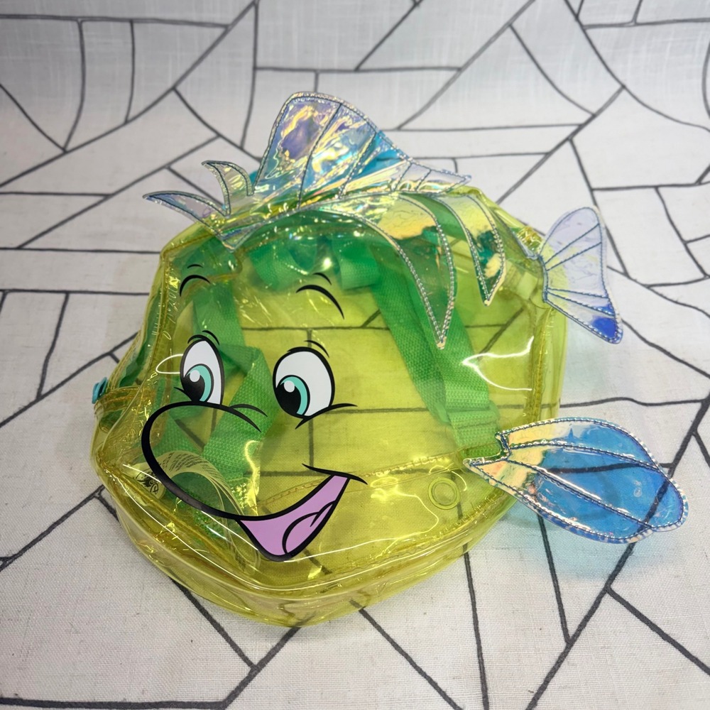 Disney Flounder Backpack One Size Yellow Little Mermaid Clear Iridescent Bag